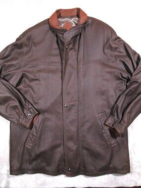 Overland leather coat 44 brown full zip made in USA